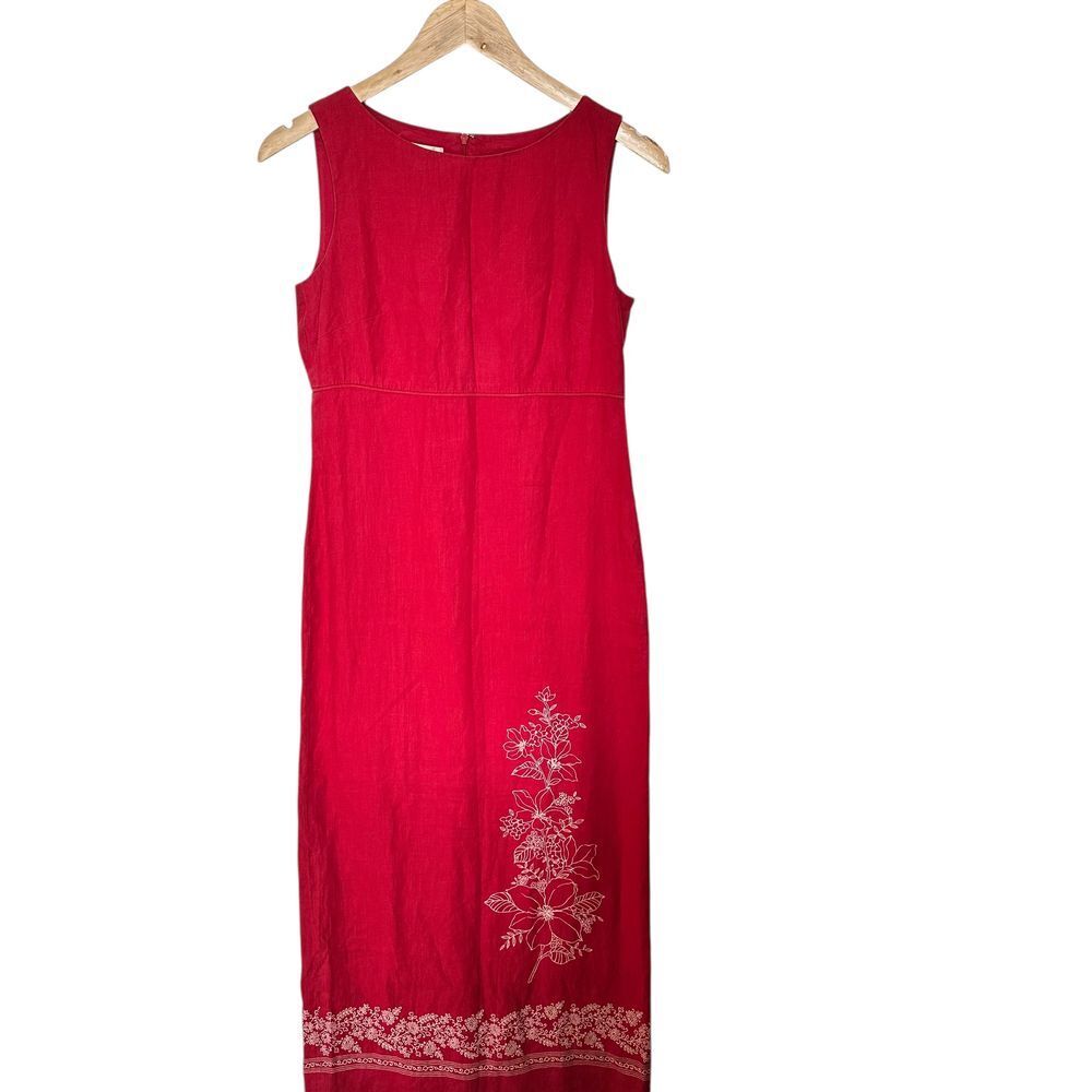 Talbots Maxi Dress Red Linen Fairy‎ Floral Size 4